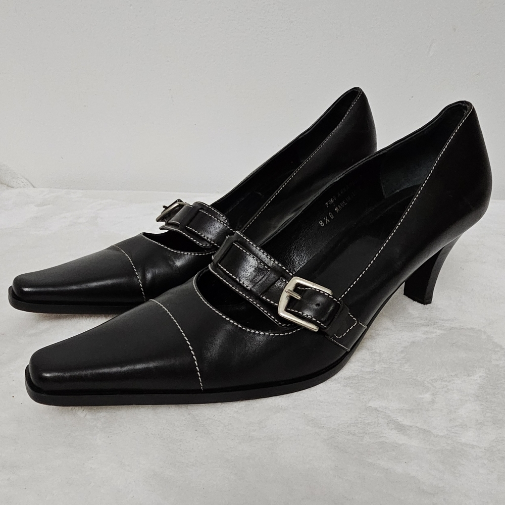 Coach Vintage Style Annabelle Black Leather Buckle Detail Classic Low Heel Pumps - Picture 2 of 15